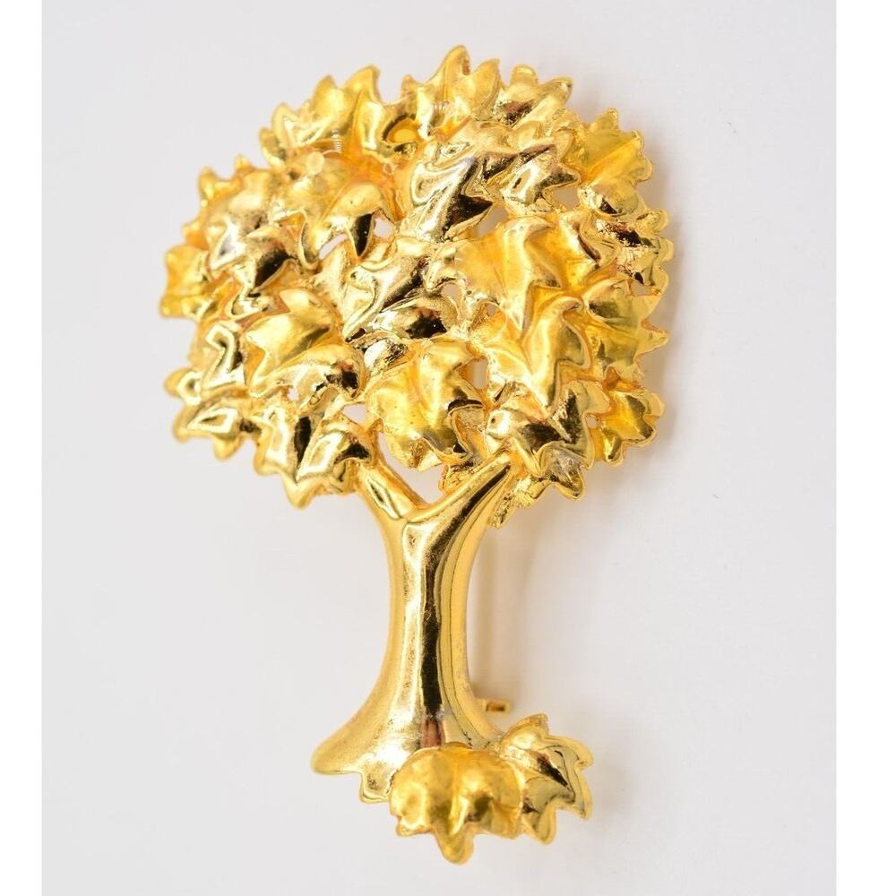 Danecraft Vintage Autumn Tree Pin Brooch Brushed Gold Fall Leaves Signed BinA10 - Picture 4 of 12